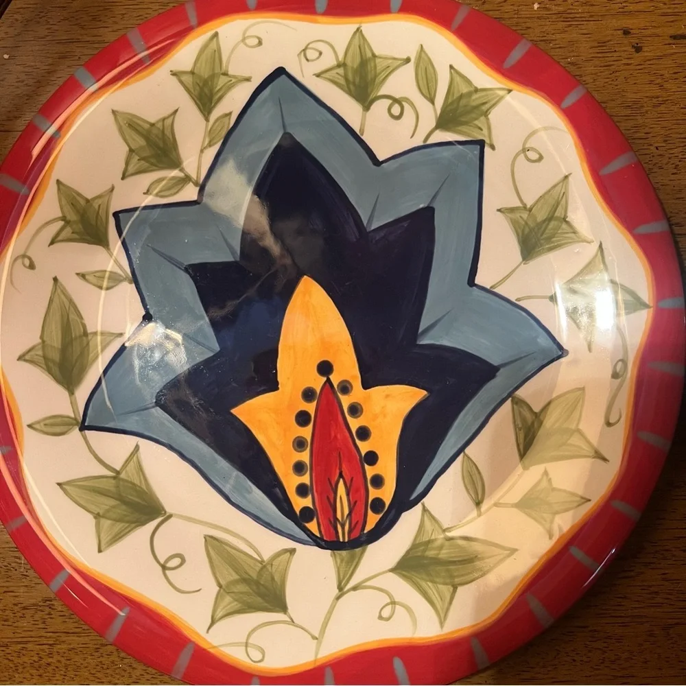 Pier 1 Imports Vintage Floral Earthenware Salad | Bread Plates | Set 4 | 8 1/2